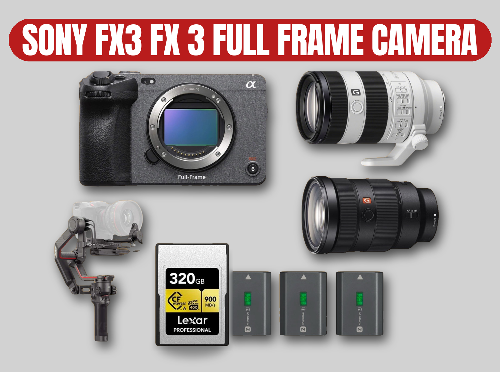 Sony fx3 full frame camera kit | 24-70mm gm, 70-200mm f4 lenses, dji rs 2 gimbal