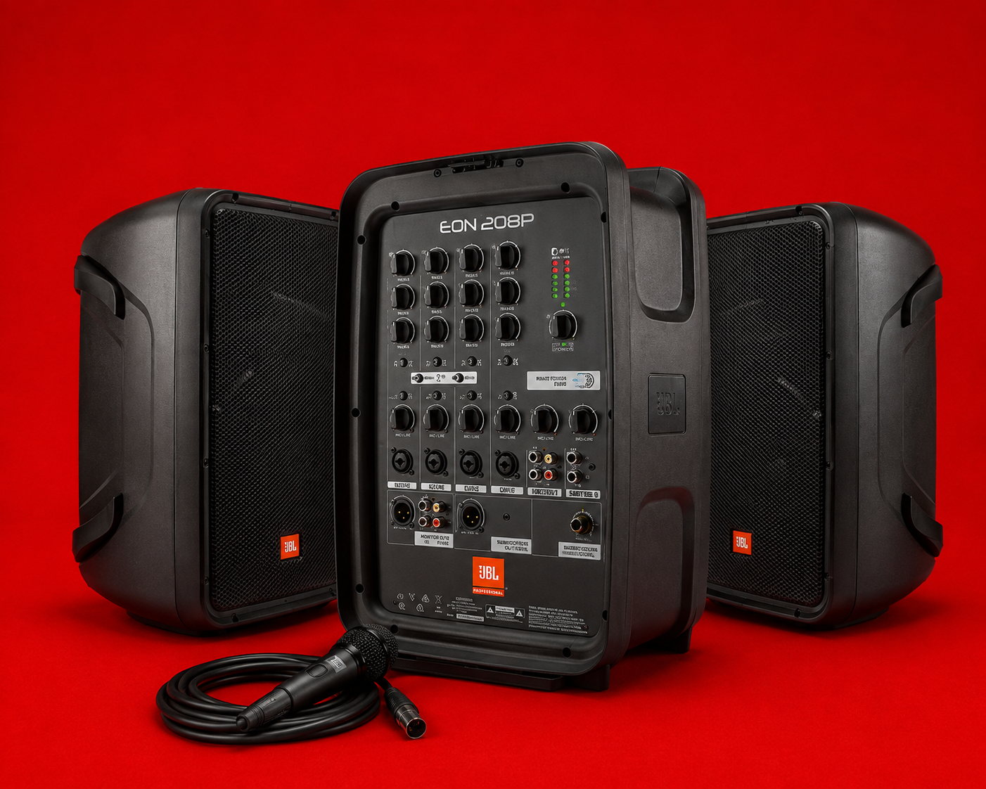 Jbl eon208p portable pa system - speakers and microphone