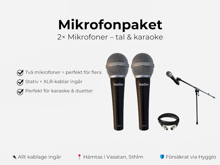 2× mikrofoner – perfekt för tal & karaoke