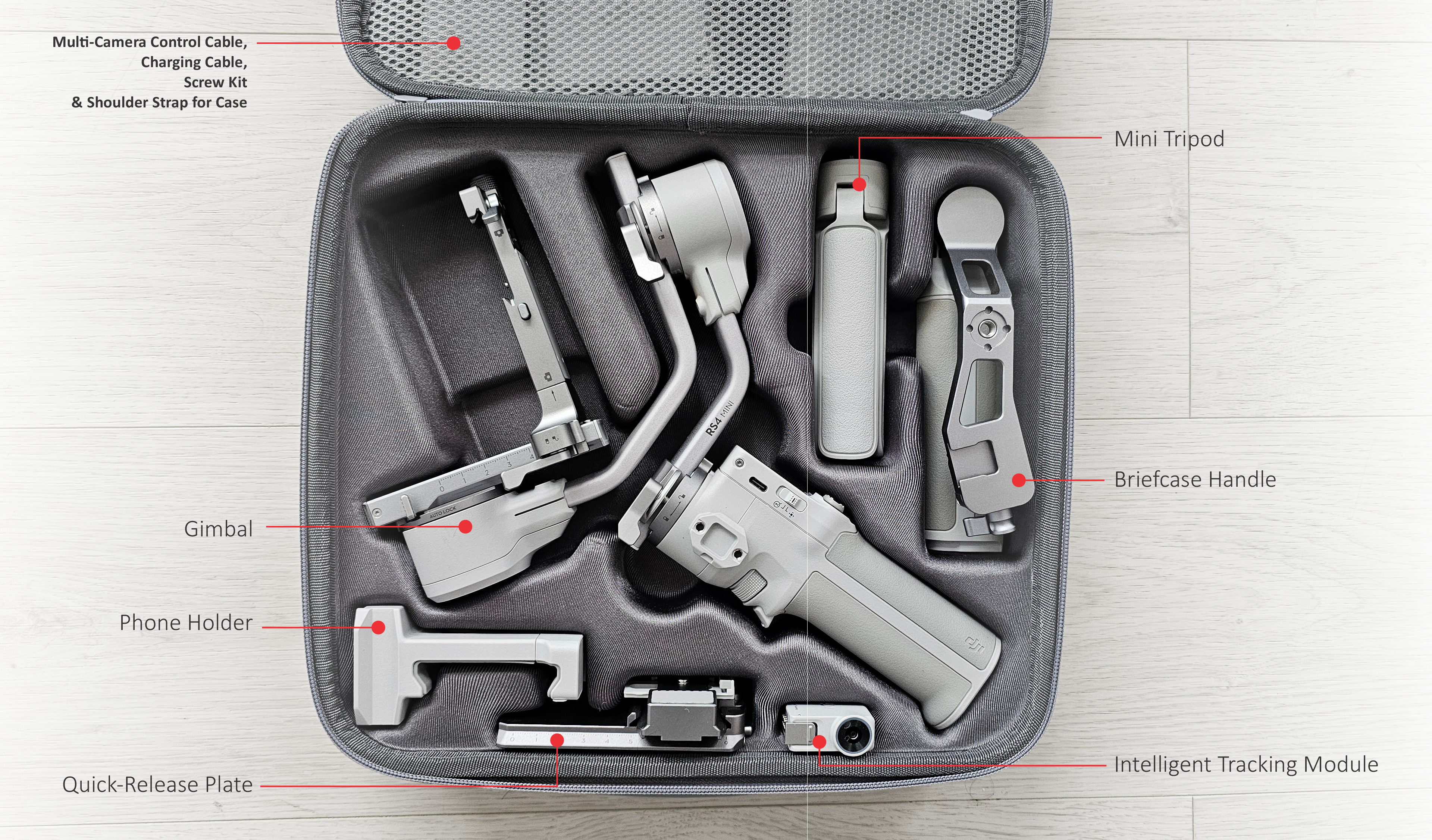 Dji rs4 mini gimbal + tracking module + phone mount + more