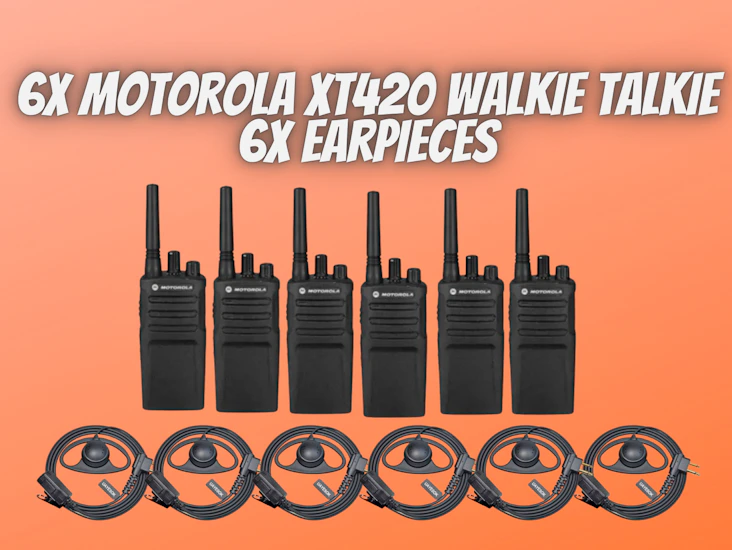 6x motorola xt420 walkie talkie radio + 6x earpieces