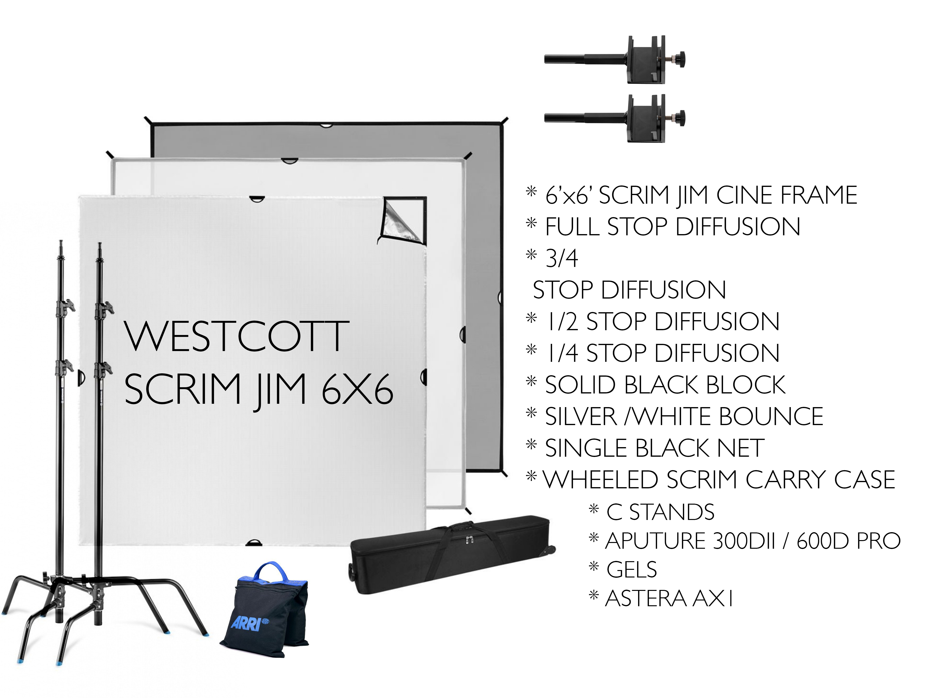 Scrim kit westcott 8x8, 6x6, 4x4, fabric, diffusion, butterfly, black out 