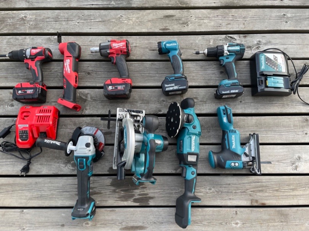 Milwaukee och makita batteridrivna maskiner
