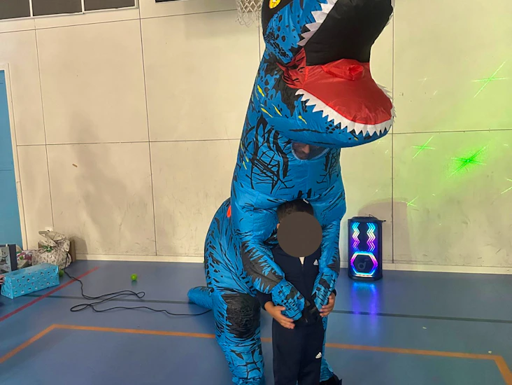 Blå t-rex dinosauriedräkt för vuxna