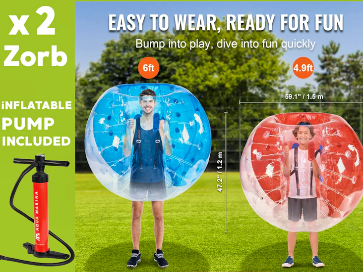 Zorb ball / bubble ball / human hamster ball / inflatable body bumper for events & parties, stag party, hen party, kids party, fun active entertainment