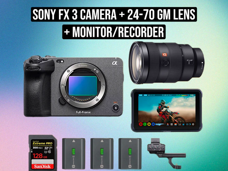 Sony fx3 fx-3 cinema camera + 24-70mm gm g master lens + atomos ninja v 4k pro res monitor recorder | full frame 4k mirrorless cinema camera (sony fx3 / fx-3 / cinema camera / full frame / 4k / mirrorless / gm / g master / g-master / 24-70 / monitor / recorder )