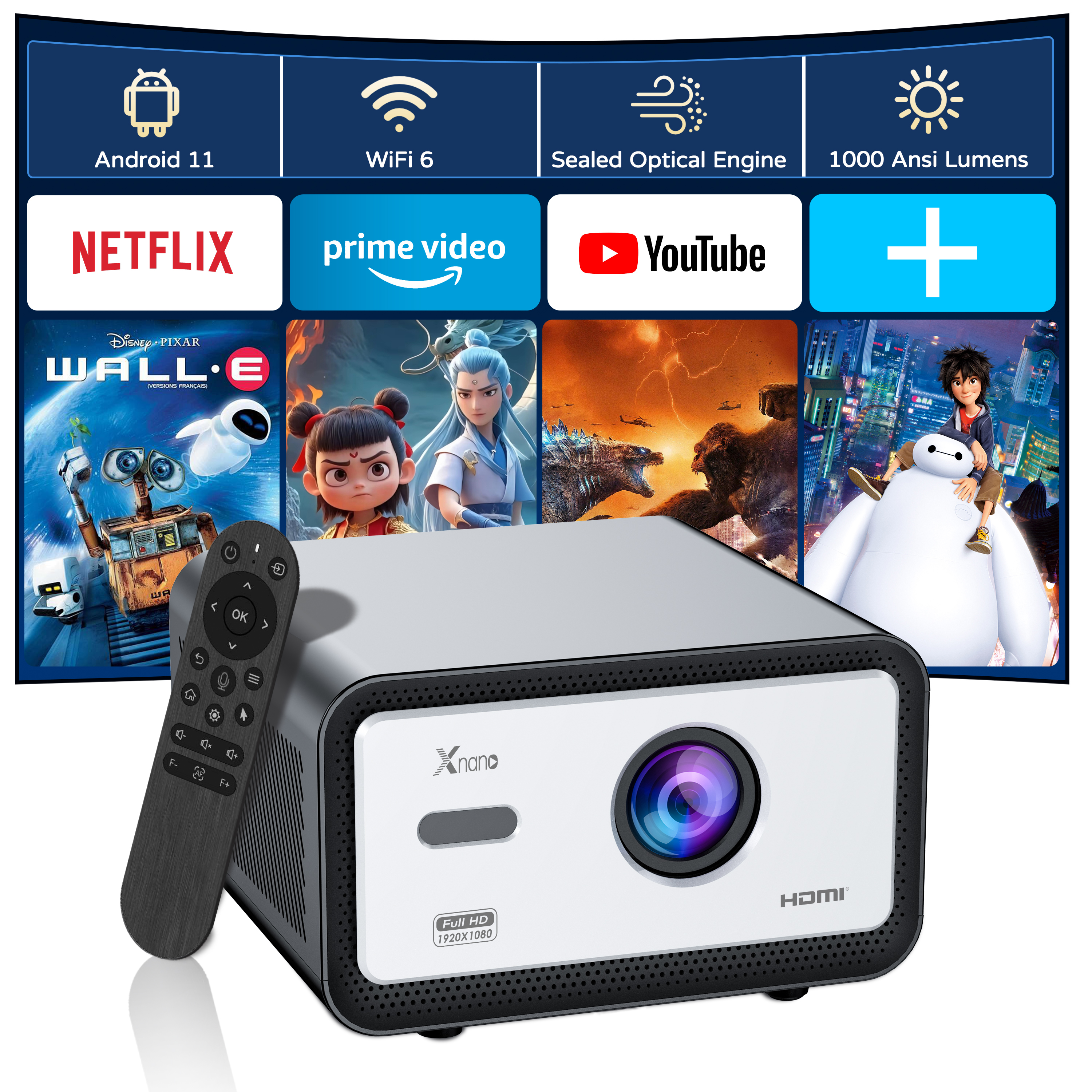 Ha110 full hd projektor 1080p, android 11 & 1000 ansi