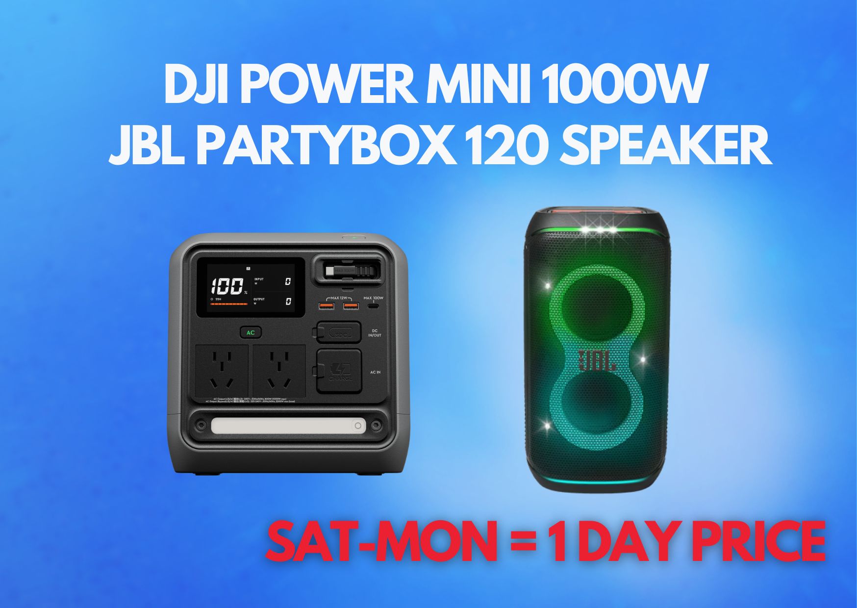 Jbl partybox club 120 speaker + dji power mini 1000w - powerbank