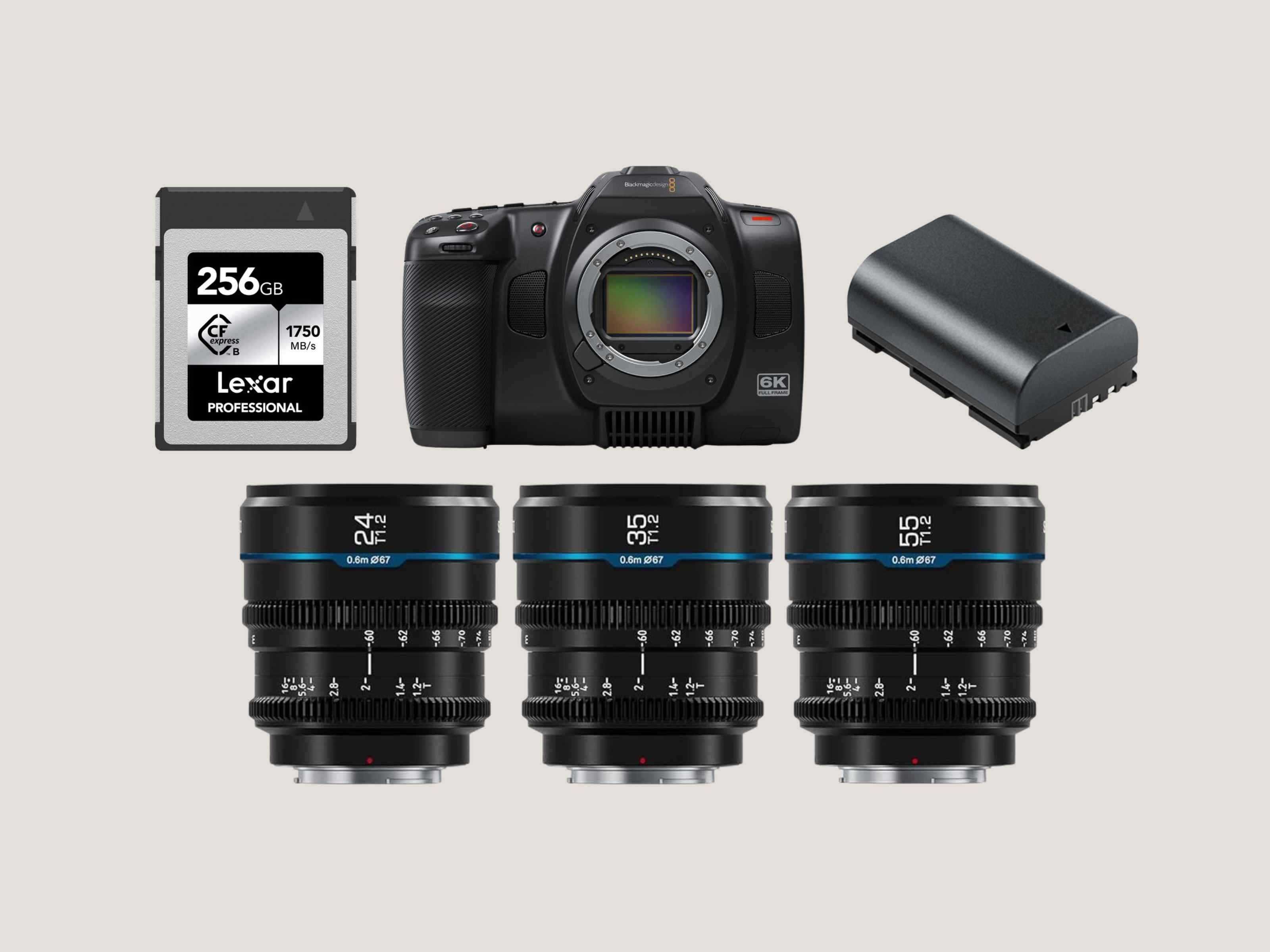Blackmagic 6k pro + sirui anamorphic lens set + cfexpress card