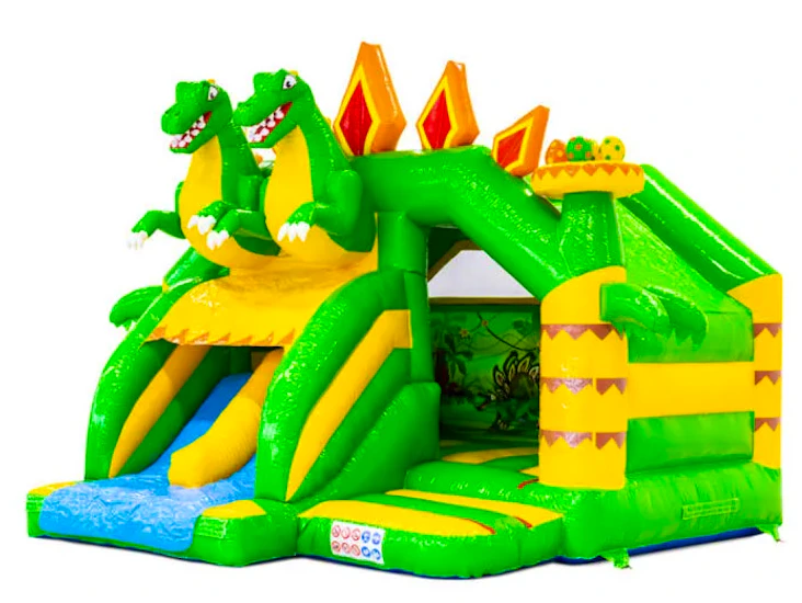 Dinosaurie hoppborg med dubbla rutschkanor!