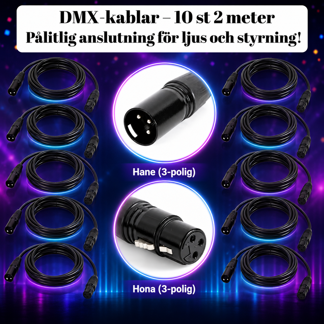 🔌✨ dmx-kabelpaket – 10 st professionella dmx512 kablar för ljus, scen & event