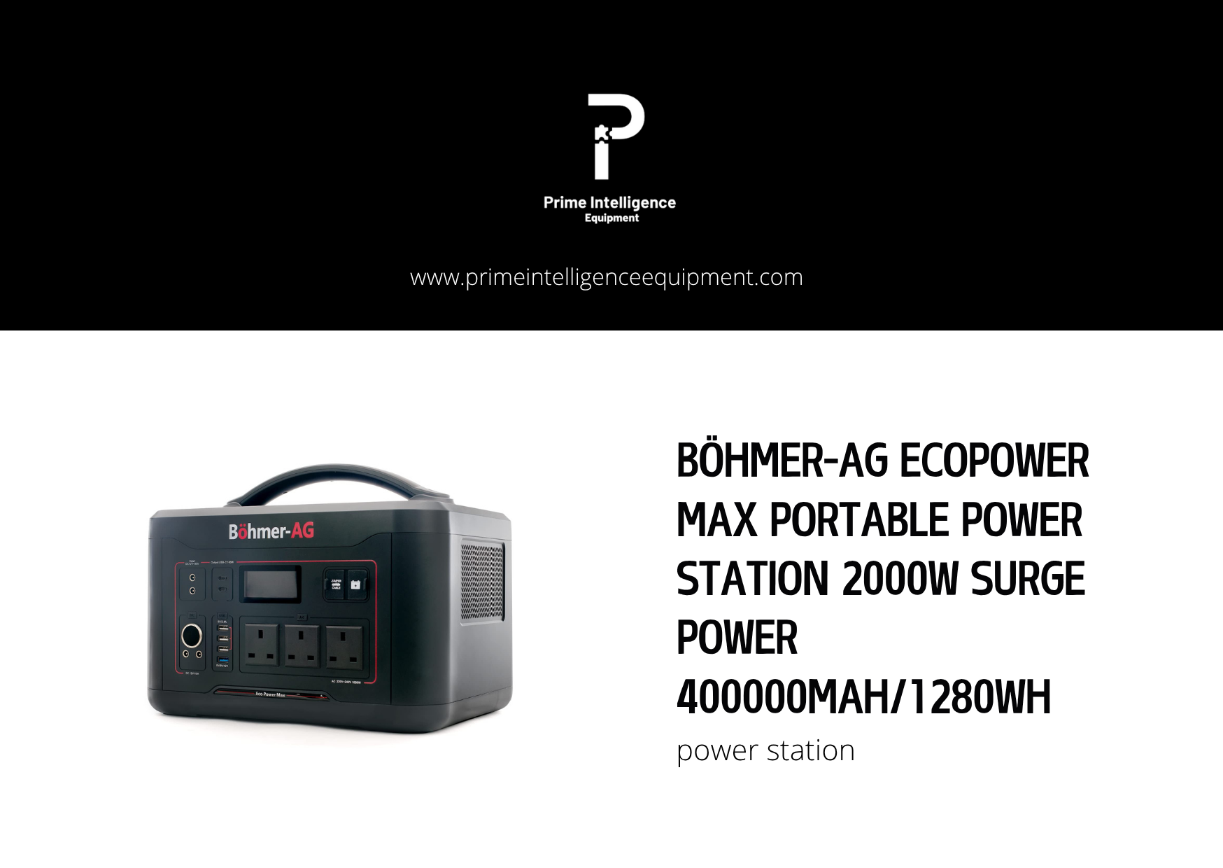 Böhmer-ag ecopower max portable power station 2000w surge power 400000mah/1280wh lifepo4 battery pure sine wave solar generator 220-240v jump start, fast & usb pd 60w charge, home & outdoor