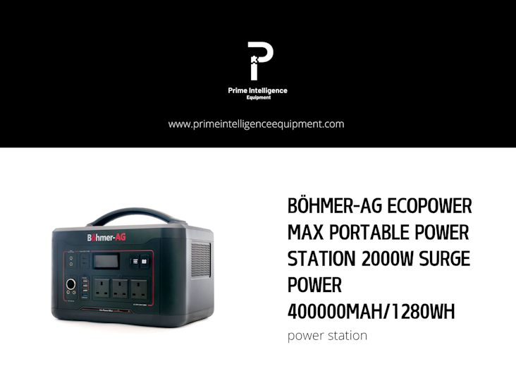 Böhmer-ag ecopower max portable power station 2000w surge power 400000mah/1280wh lifepo4 battery pure sine wave solar generator 220-240v jump start, fast & usb pd 60w charge, home & outdoor