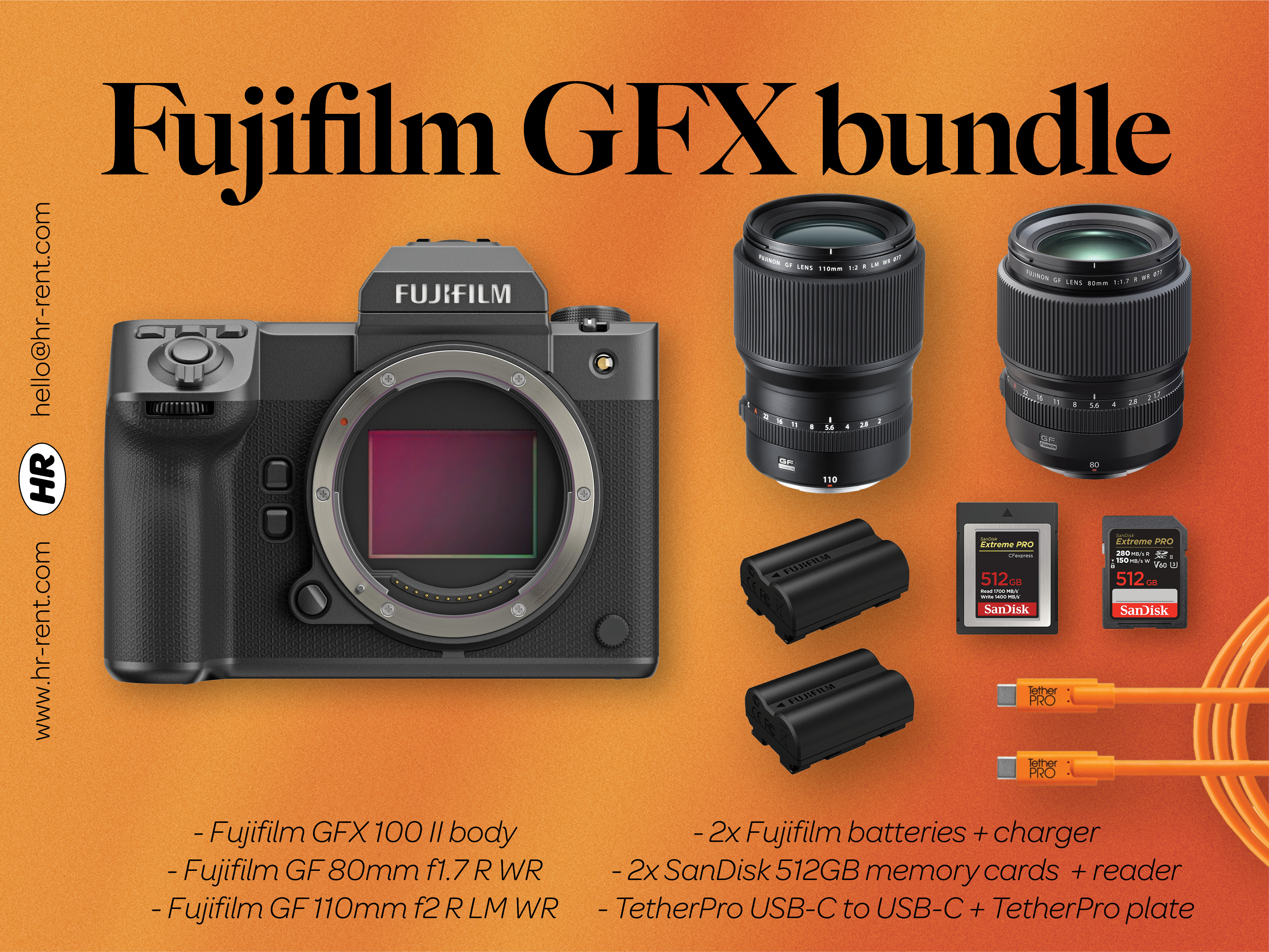 Fuji fujifilm gfx 100 ii medium format + gf 80mm f1.7 + gf 110 f2 lenses