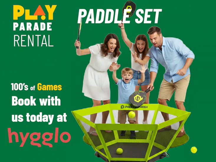 Paddle garden party team game hire – roundnet paddle smash outdoor game, park, lawn game, very portable, easy tennis, beginner friendly, all ages