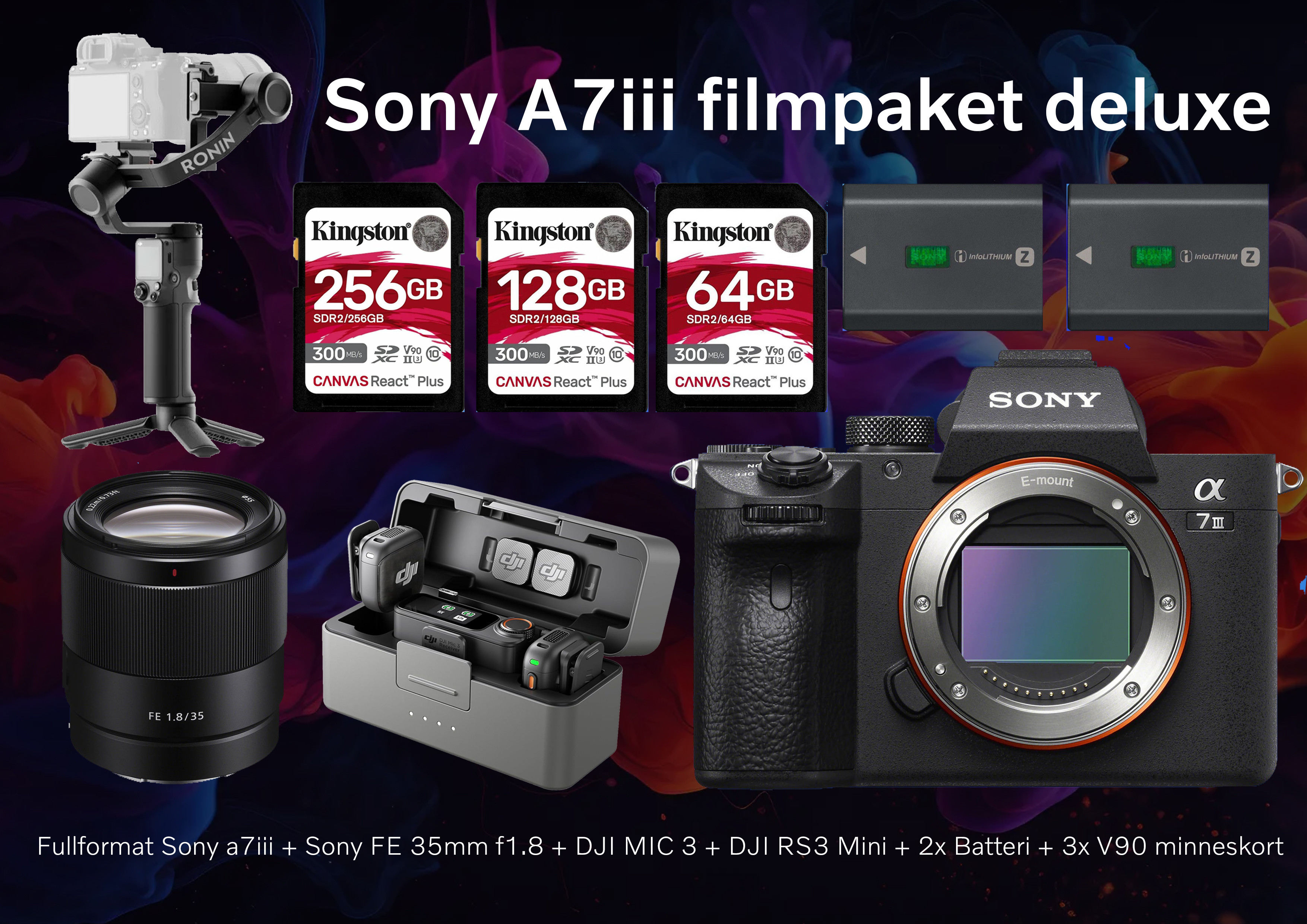Fullformat film deluxe paket (a7iii + dji mic 3 + dji rs3 mini + 35mm f1.8)