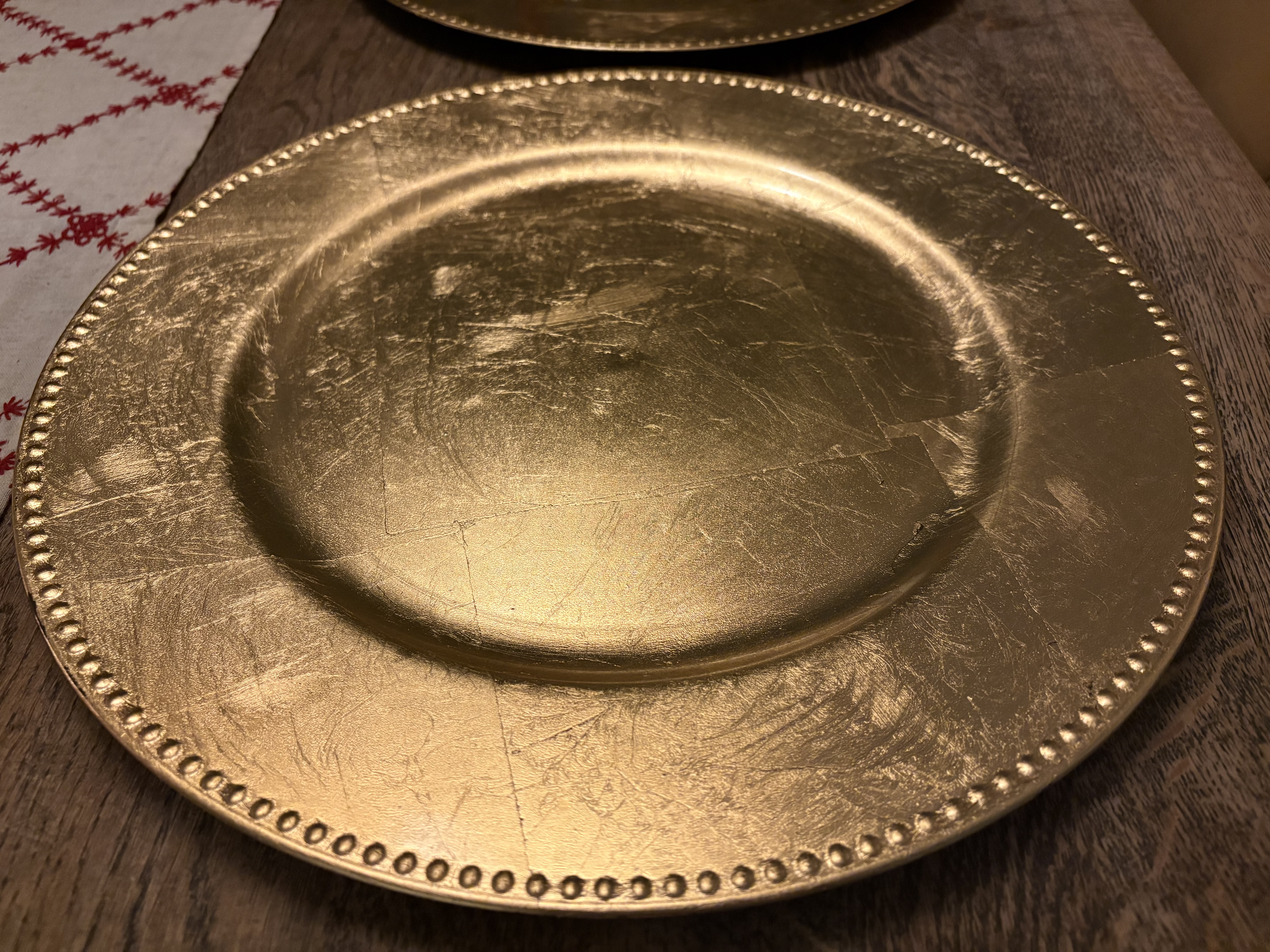 12 stk dekketallerken gullfarget, 33 cm