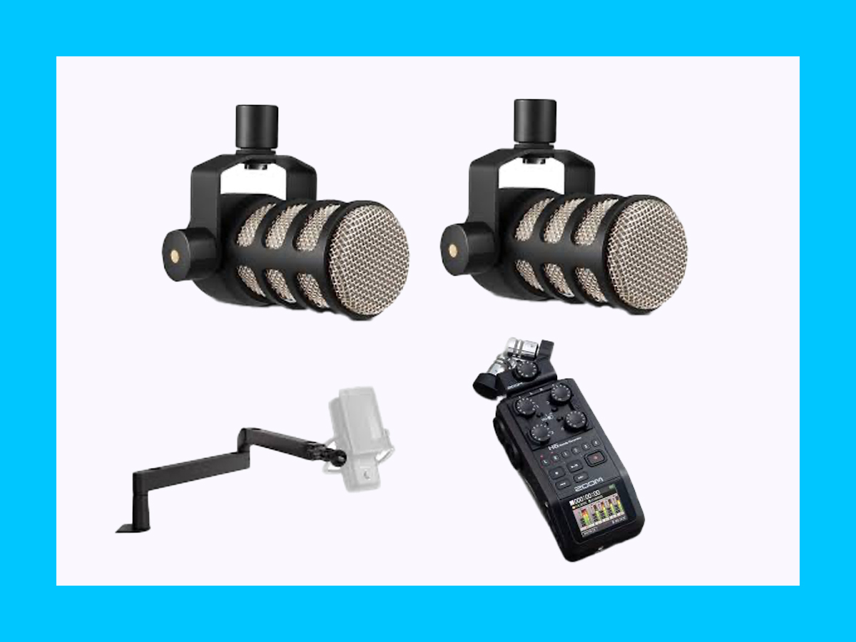 Ultimate podcast kit - rode podmic x2 zoom h6 recorder stand & cables