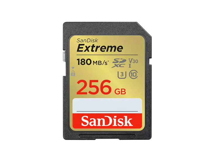Sandisk extreme sdxc sd card 180mbs uhsi u3 v30 256gb for dslr filming