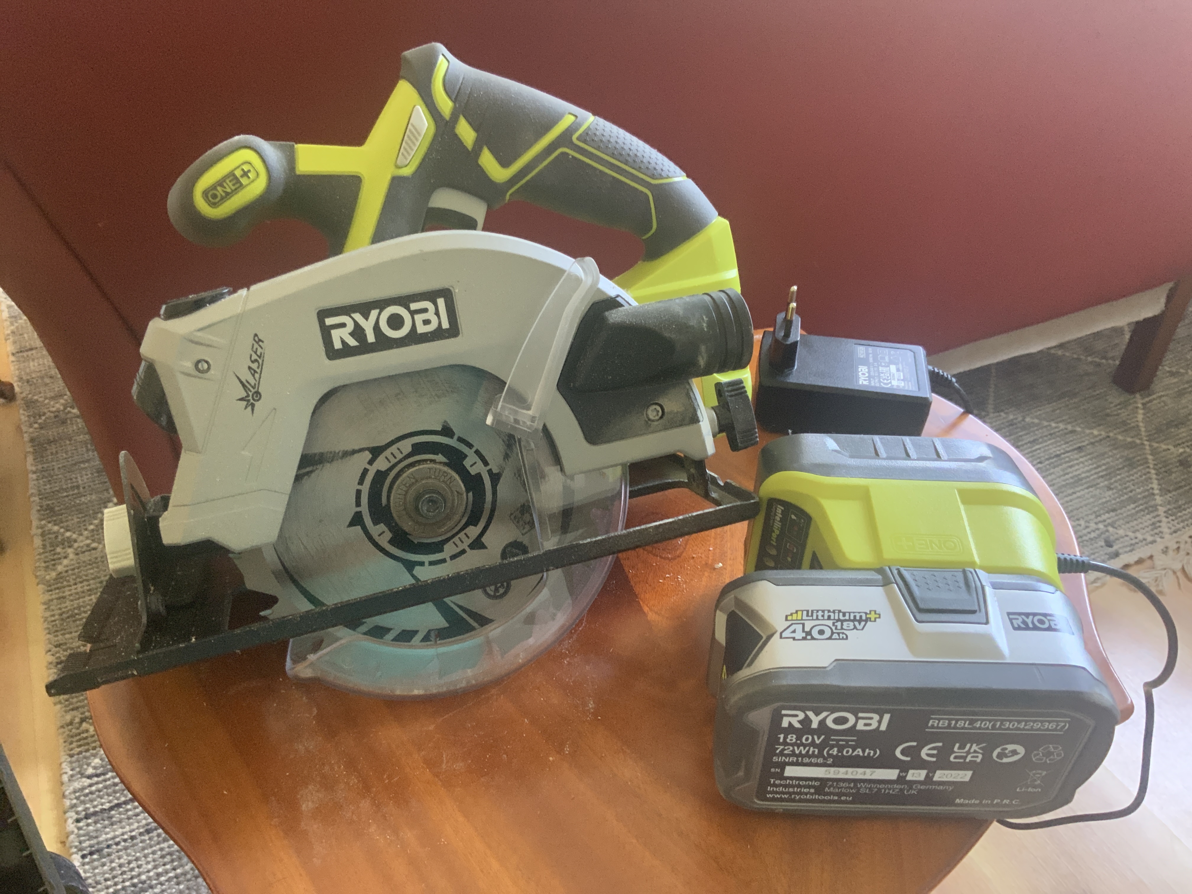 Ryobi rwsl1801 cirkelsåg med batteri och laddare
