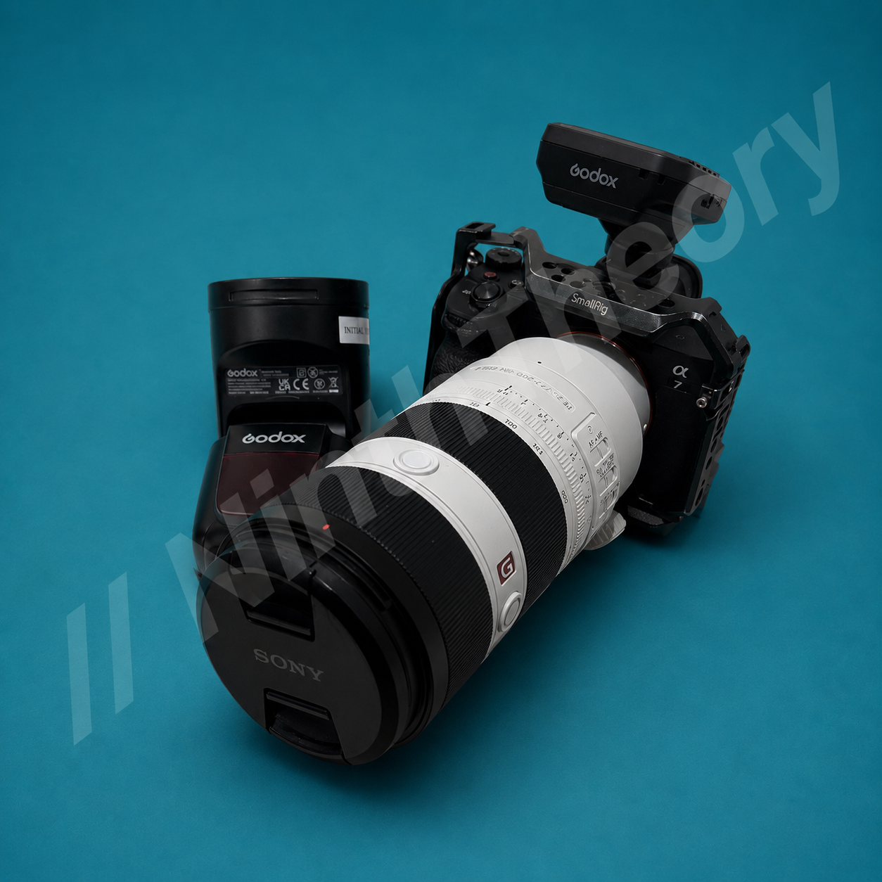 Sony a7 iv with 70 - 200 - godox wireless trigger and godox v1s flash