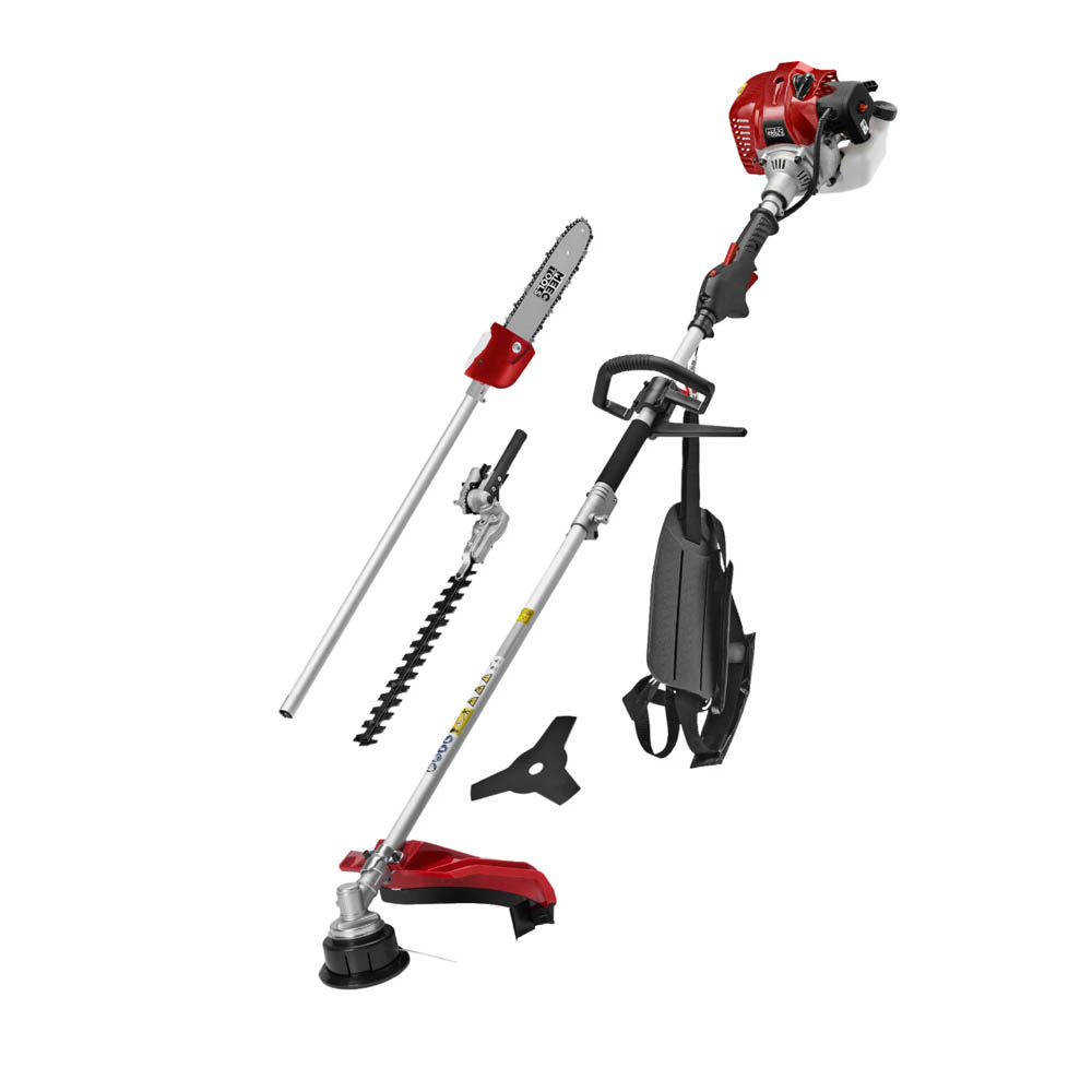 Quadrotrimmer 0,9 kw - bensin - sag, hekkesaks, gresstrimmer