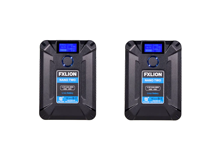 2x fxlion nano two v lock battery 98wh usb d-tap