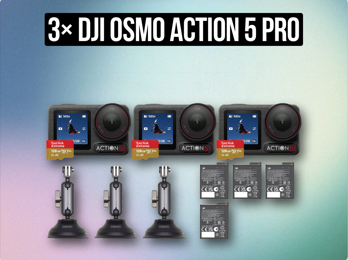 3× dji osmo action 5 pro + suction cup mounts | dji / osmo / action 5 / action5 pro / action camera / 4k / vlog / pov / motorsports / extreme camera