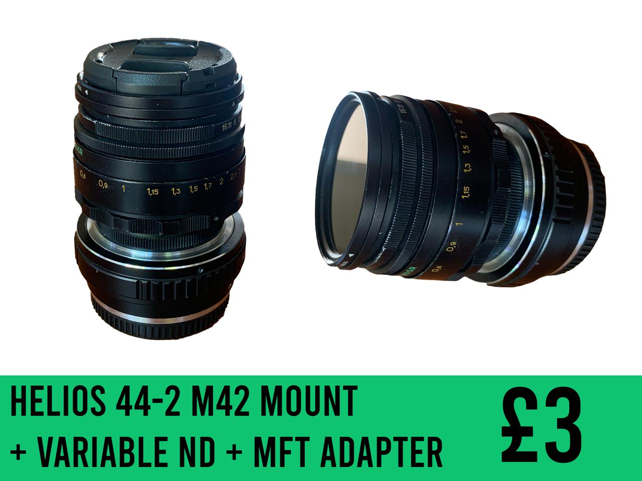 Helios 44-2 58mm f/2 vintage lens (m42 mount) + mft adapter + variable nd filter