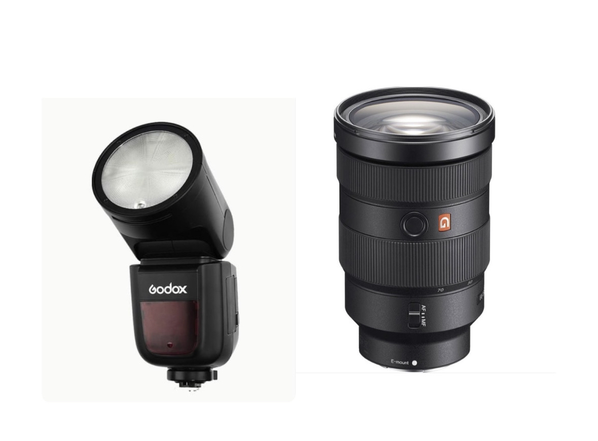 Sony fe zoom 24-70mm f/2.8 gm (g master lens)  + godox v1 flash