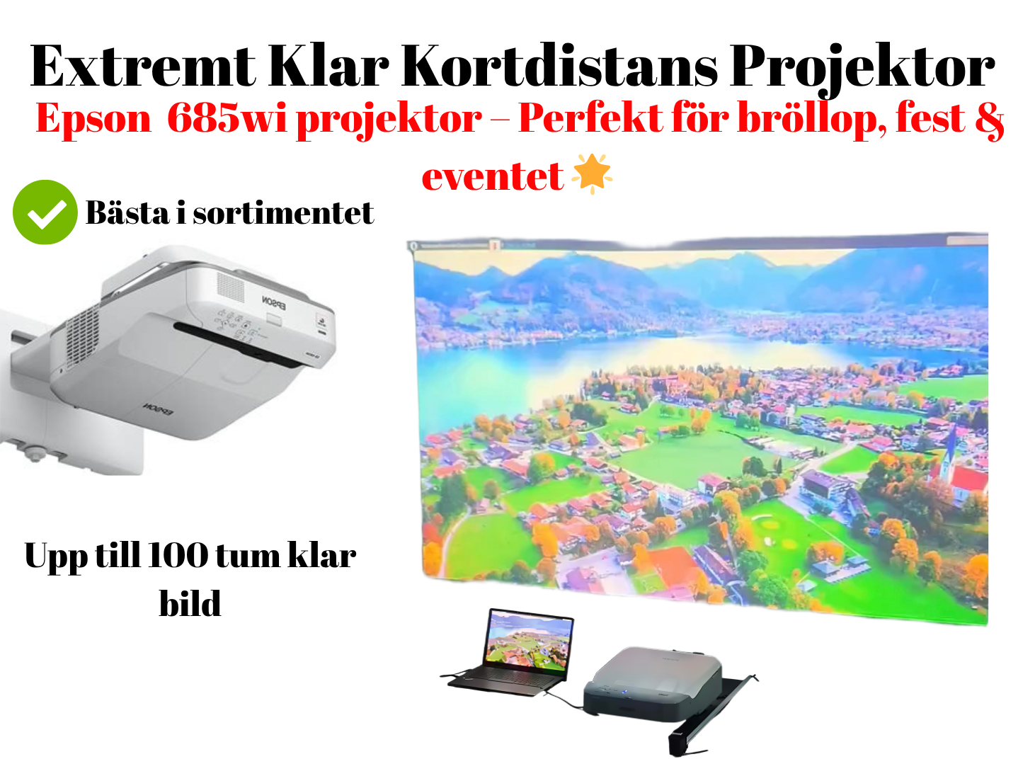 📽️✨ epson eb-685w ultra short throw/kortdistansprojektor projektor – upp till 100" bild på minimal yta
