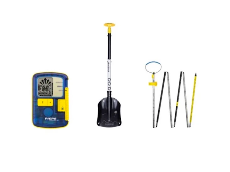 Sändare, spade och sond. lavinkit.