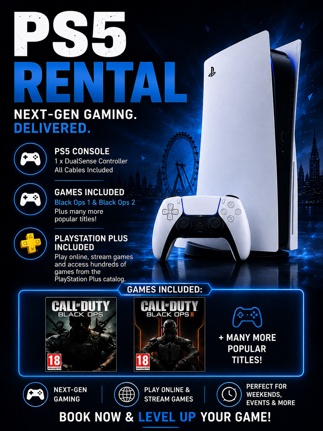 Ps5 console rental | games included + playstation plus | london