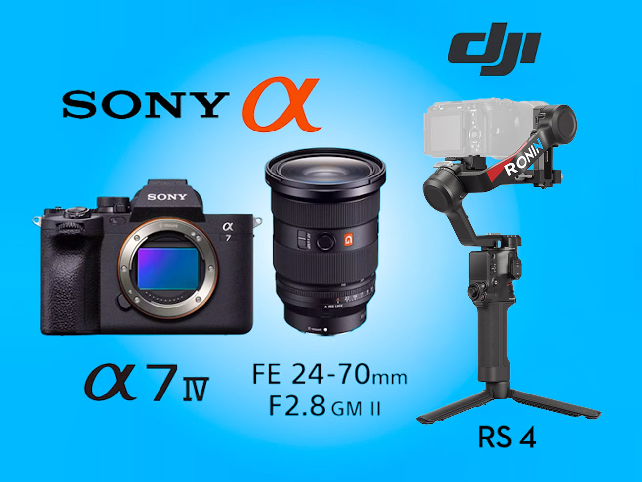 Sony a7iv + 24-70 f2.8 gmii + dji ronin rs4 gimbal stabilser