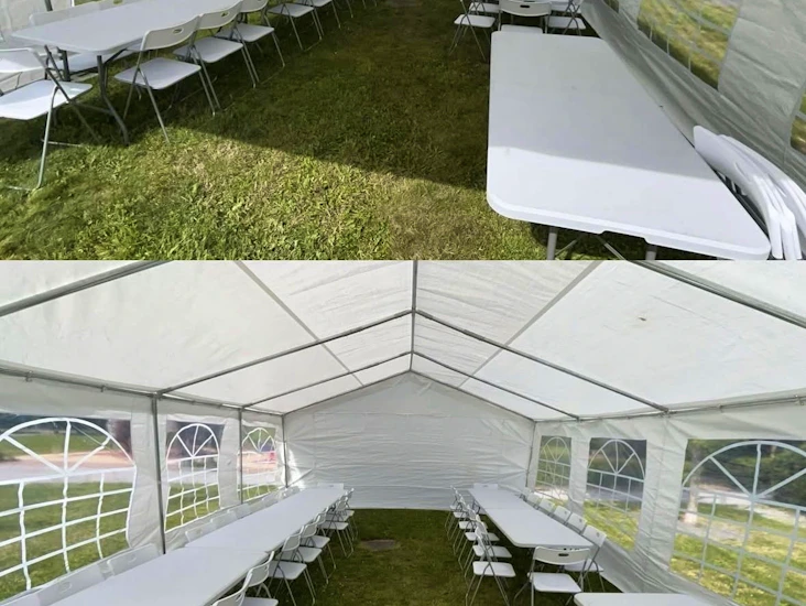 Tält 5x8 meter med bord och stolar