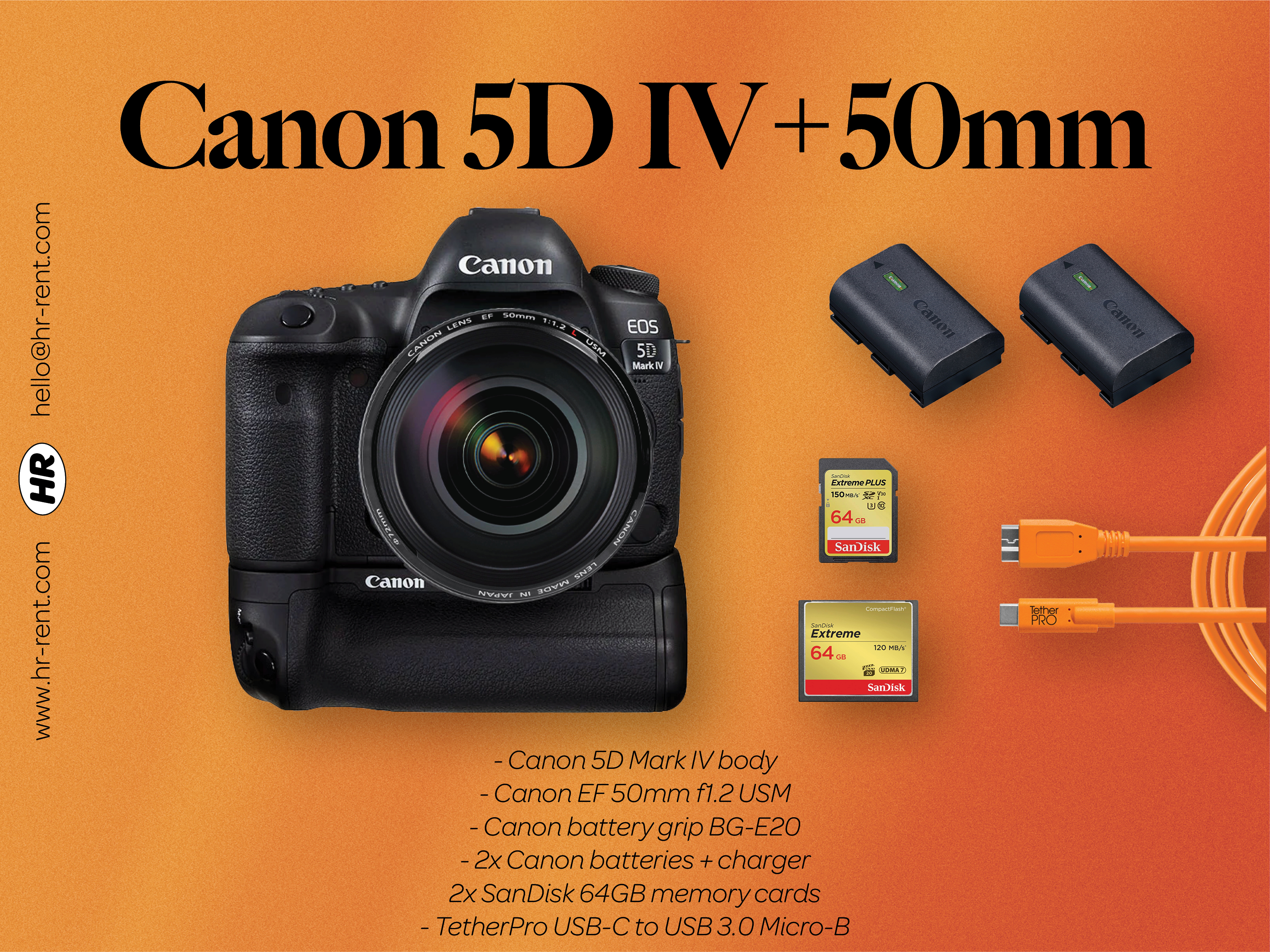 Rent Canon 5D Mark IV body EF 50mm battery grip (Canon
