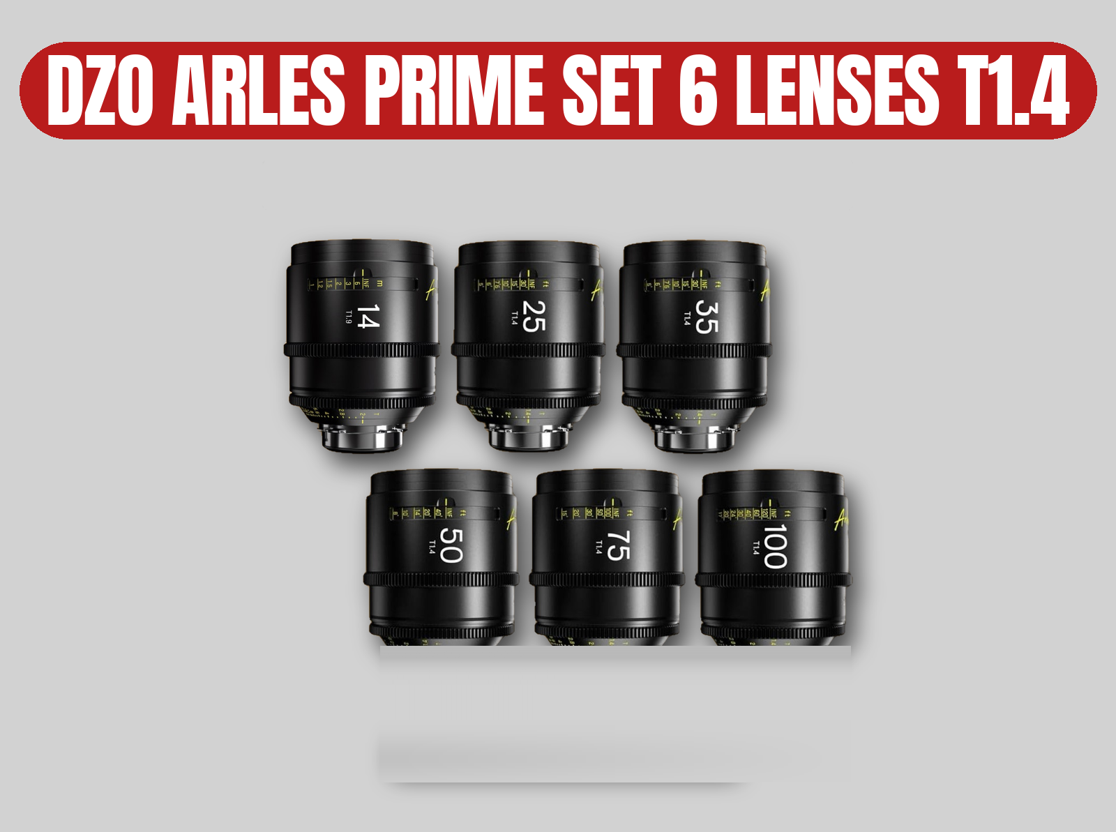 Dzofilm dzo arles prime cinema lens set | 6 lenses | t1.4 (14mm t1.9) | pl mount (e, l, x, rf) | 14, 25, 35, 50, 75, 100mm