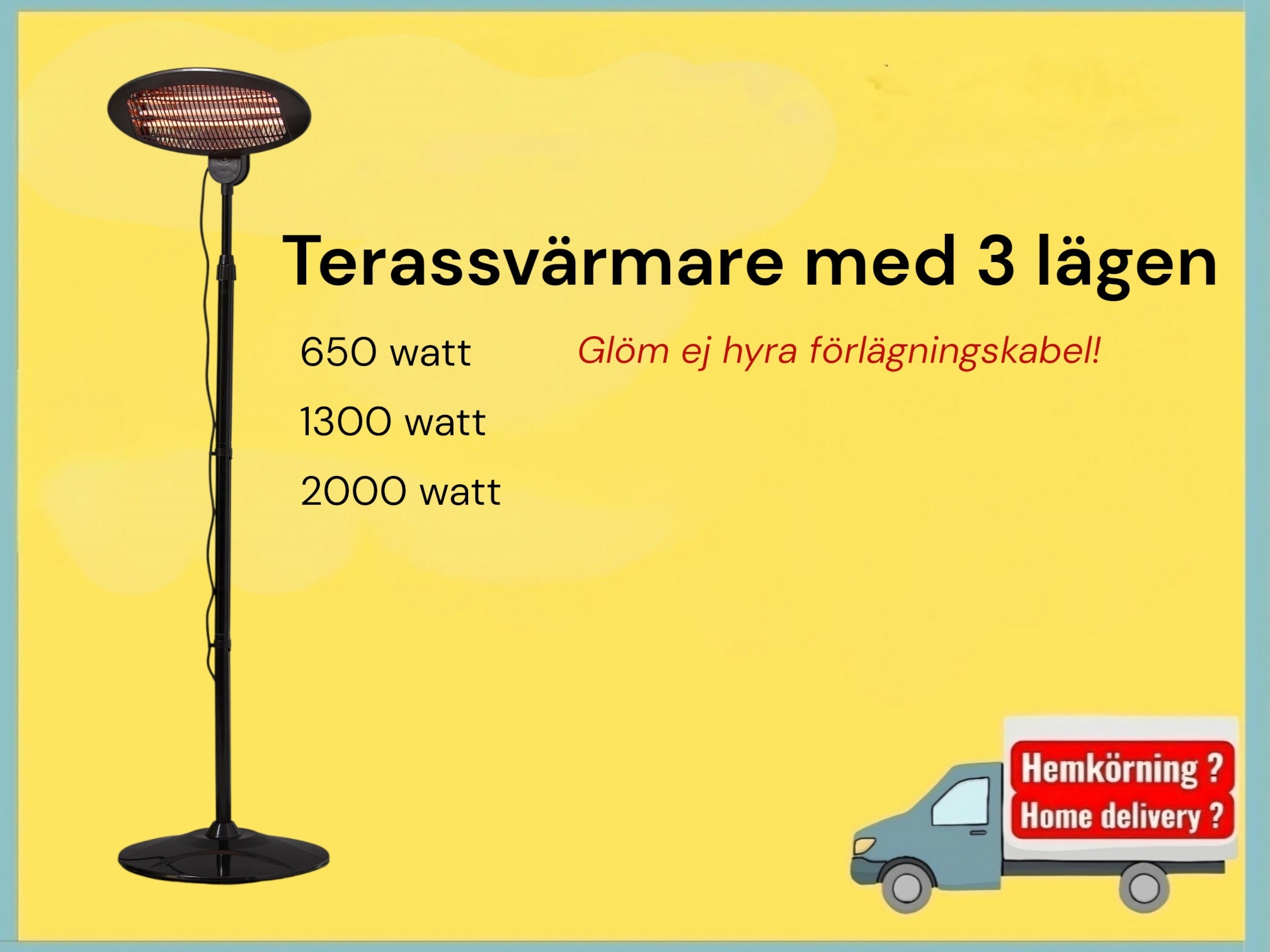 Terassvärmare 650-2000w eldrivna 1-3 stycken