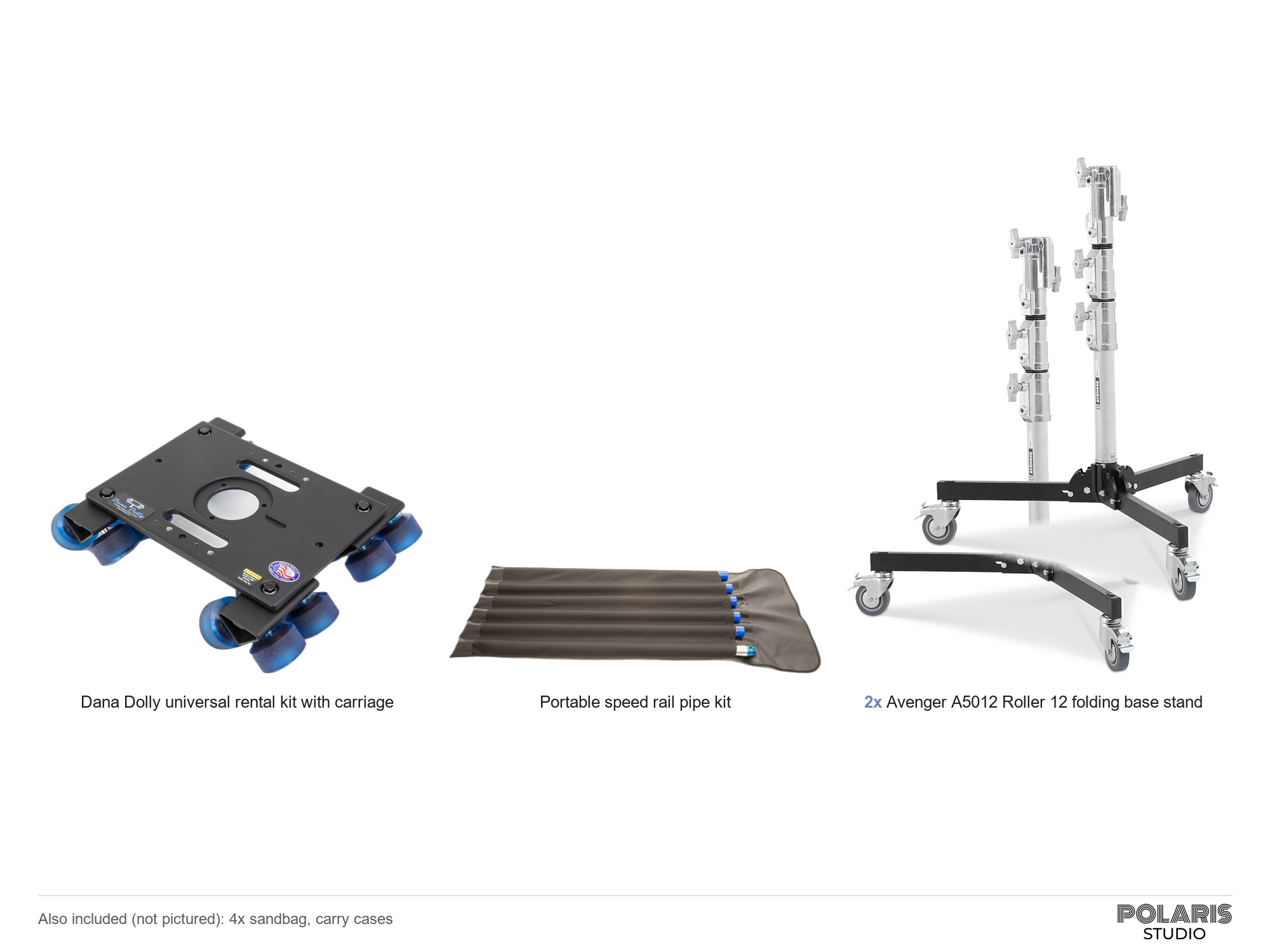 Dana dolly universal kit with pipes and 2 roller stands, for dolly moves