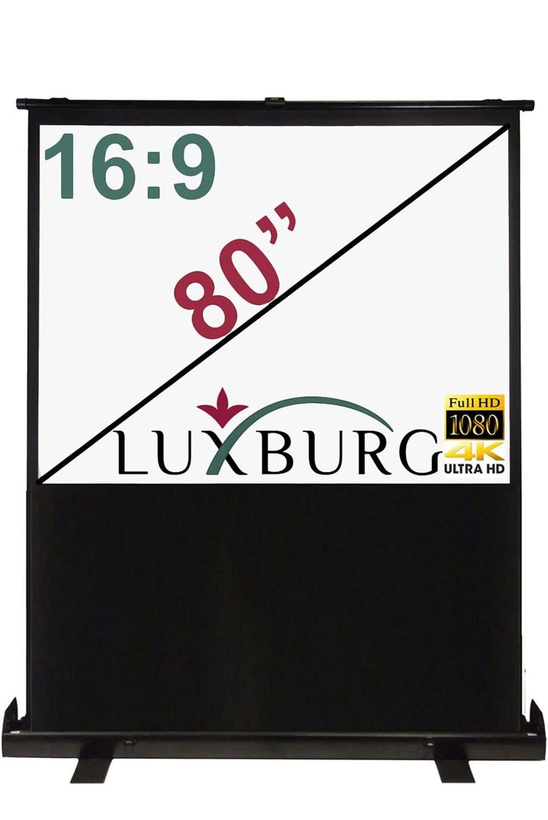 Luxburg 80" uhd 4k portable floor pull-up projector screen – 16:9 matt white + carry case
