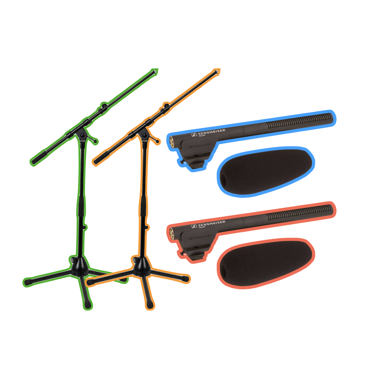2x sennheiser mke 600 shotgun rifle mic + microphone stands