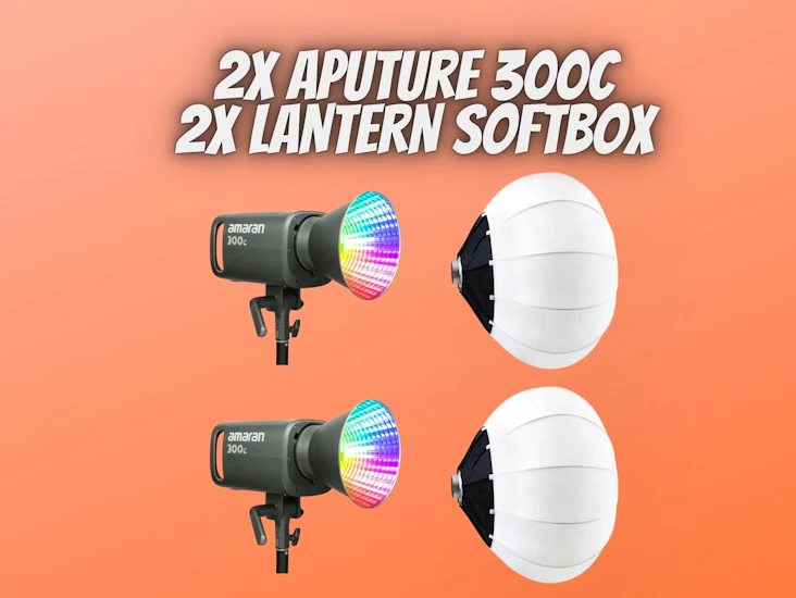 2x aputure amaran 300c + 2x lantern softbox rgbww cob led video continuous lighting 300w cct 2500k-7500k bowens mount point-source led 26,580