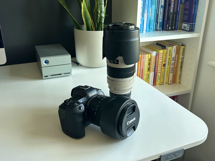 Canon eos r5 mirrorless camera + rf 24-105mm f/4l + ef 70-200mm f/2.8l ii + ef-rf adapter