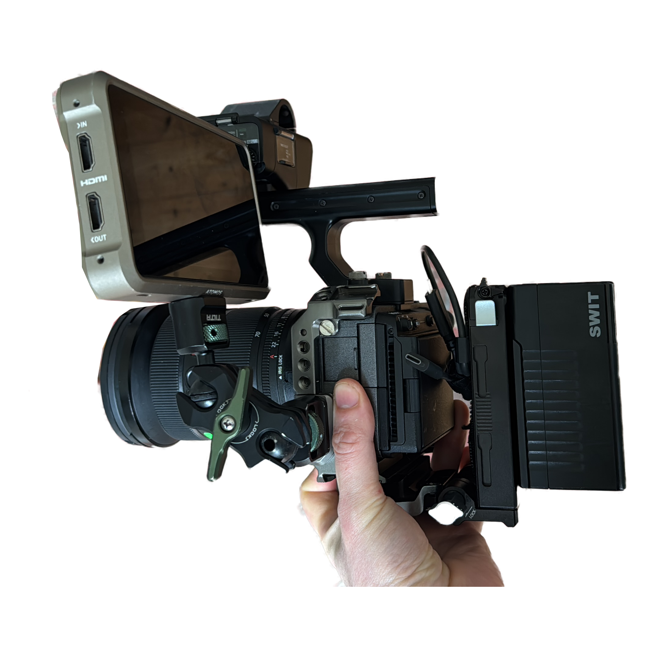 Fx3 with mount adapter + lens + monitor- cineback