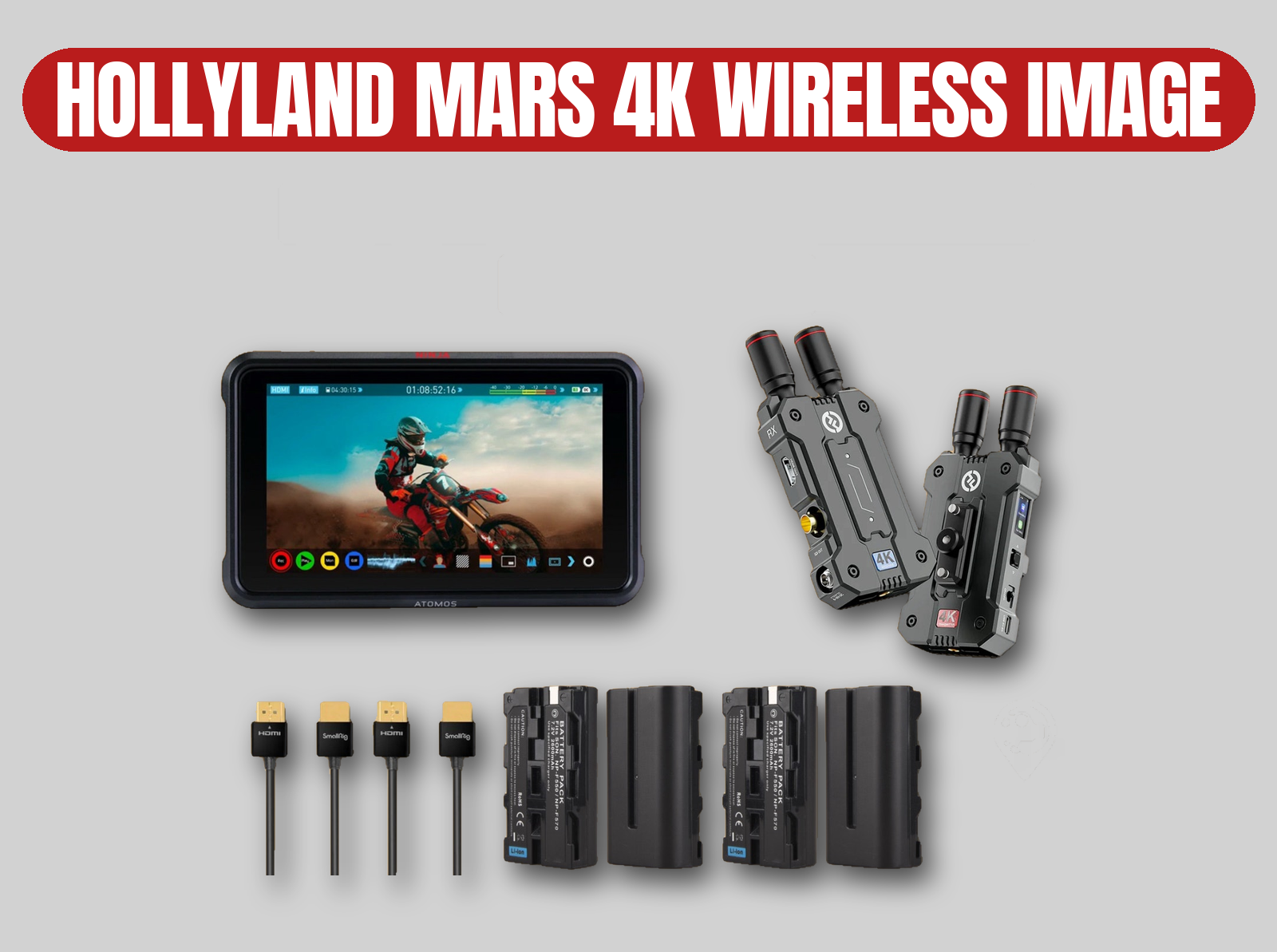 Hollyland mars 4k wireless video transmitter & atomos ninja v monitor | hdmi | 4k30 | low-latency | director's monitor kit | focus puller | np-f batteries | london