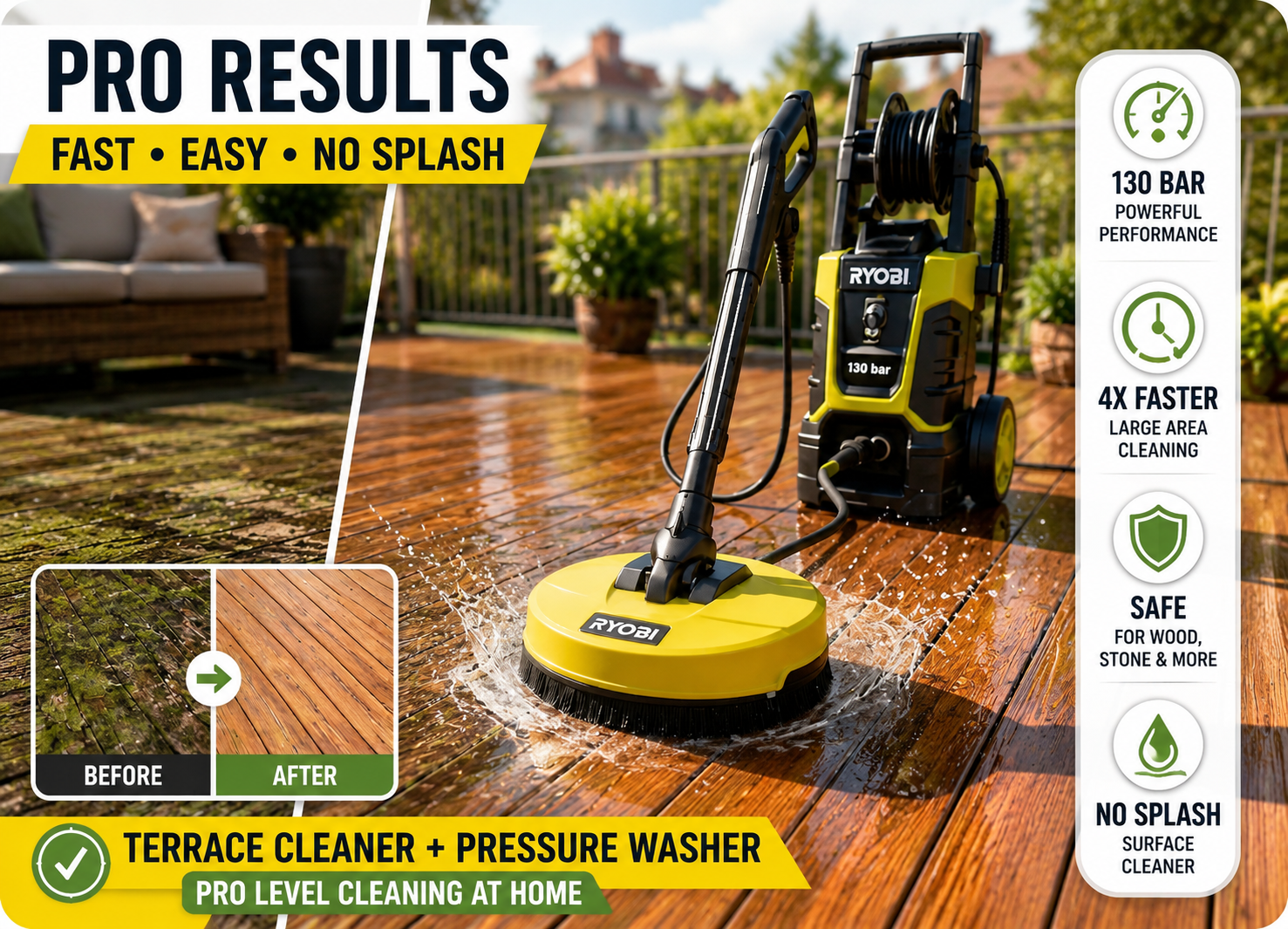 Ryobi altantvätt + högtryckstvätt (terrace cleaner + pressure washer - professional setup  