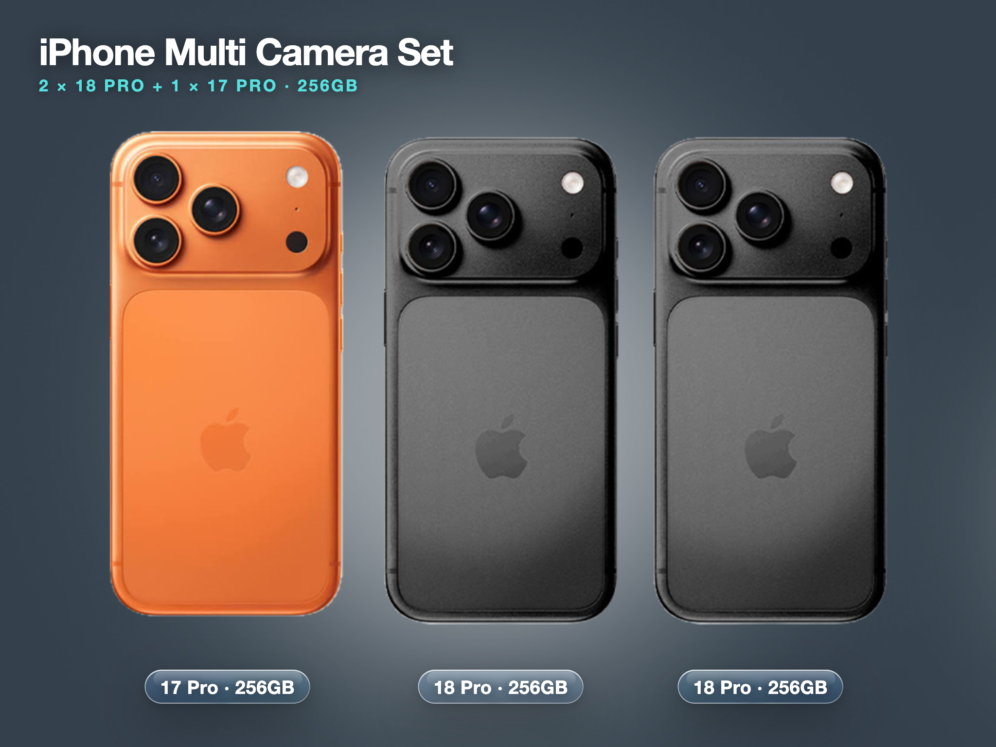 3x iphone multi camera set, 2x iphone 18 pro plus 1x iphone 17 pro