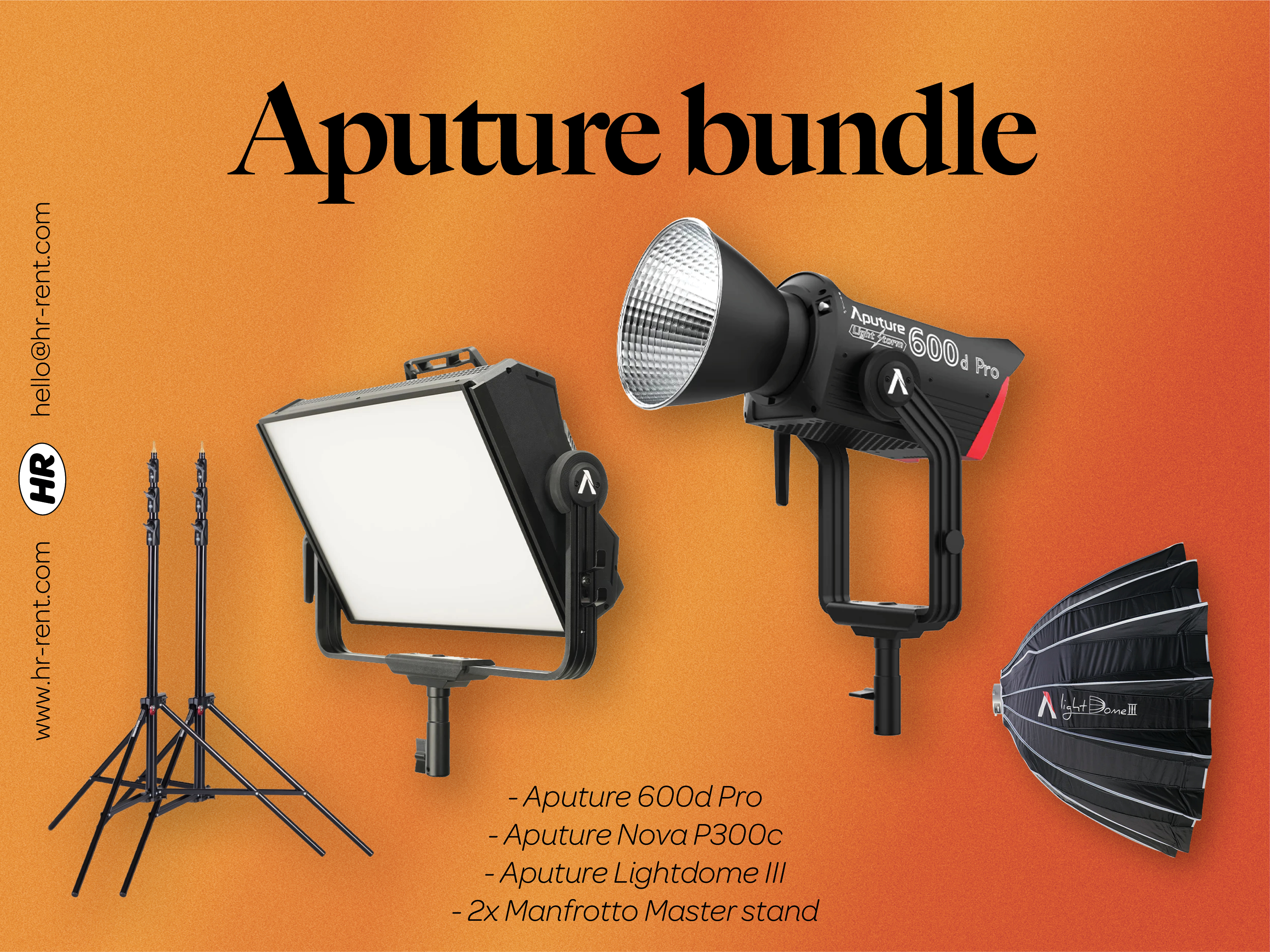 Aputure nova p300c + aputure 600d pro + softbox + stands
