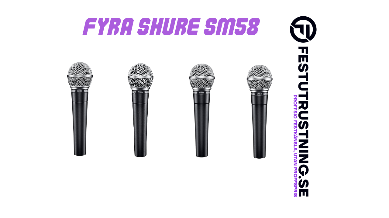 4x shure sm58 – mikrofonpaket med stativ & kablar