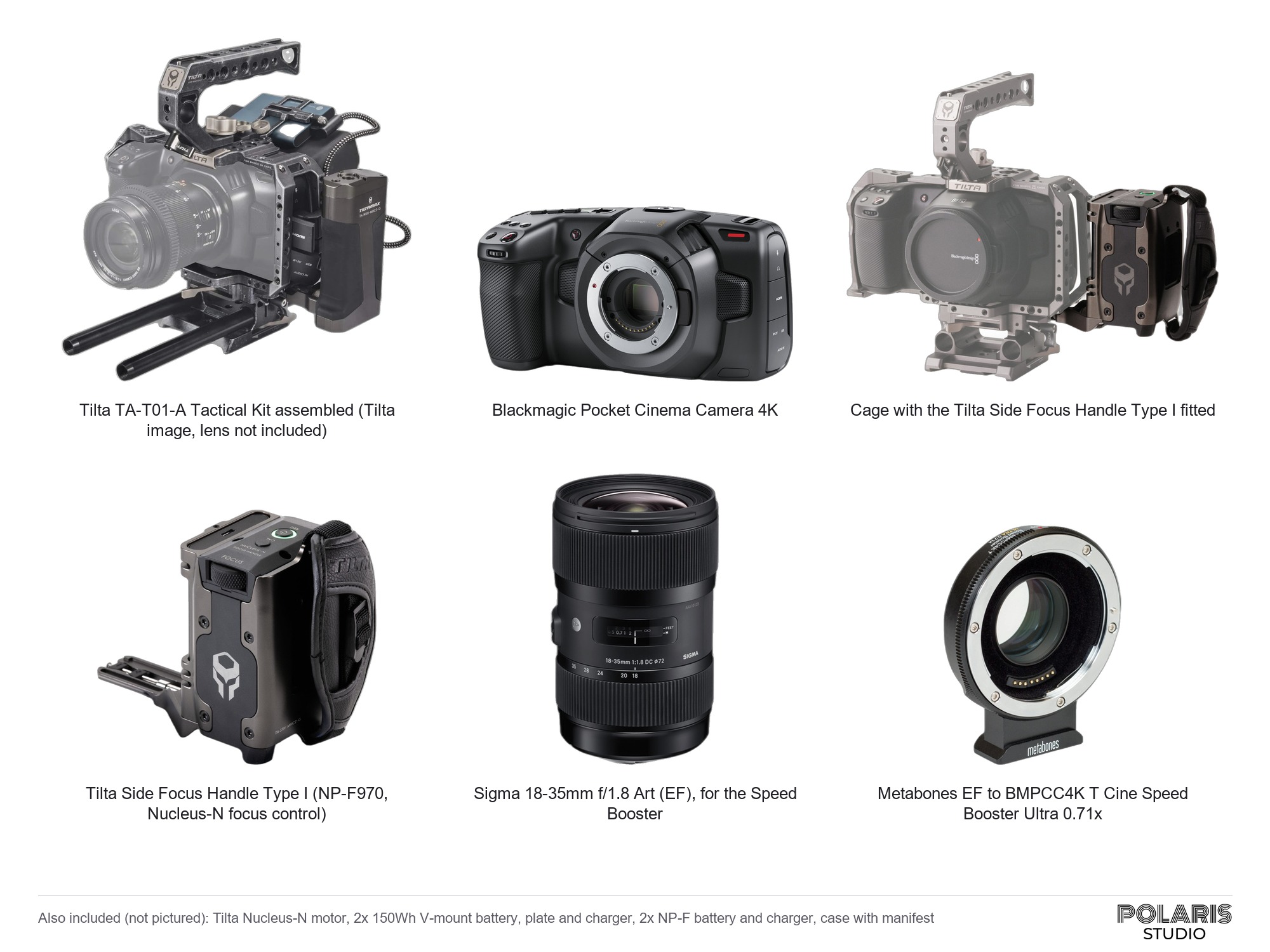 Blackmagic pocket cinema camera 4k with tilta cage, speed booster and v-mount
